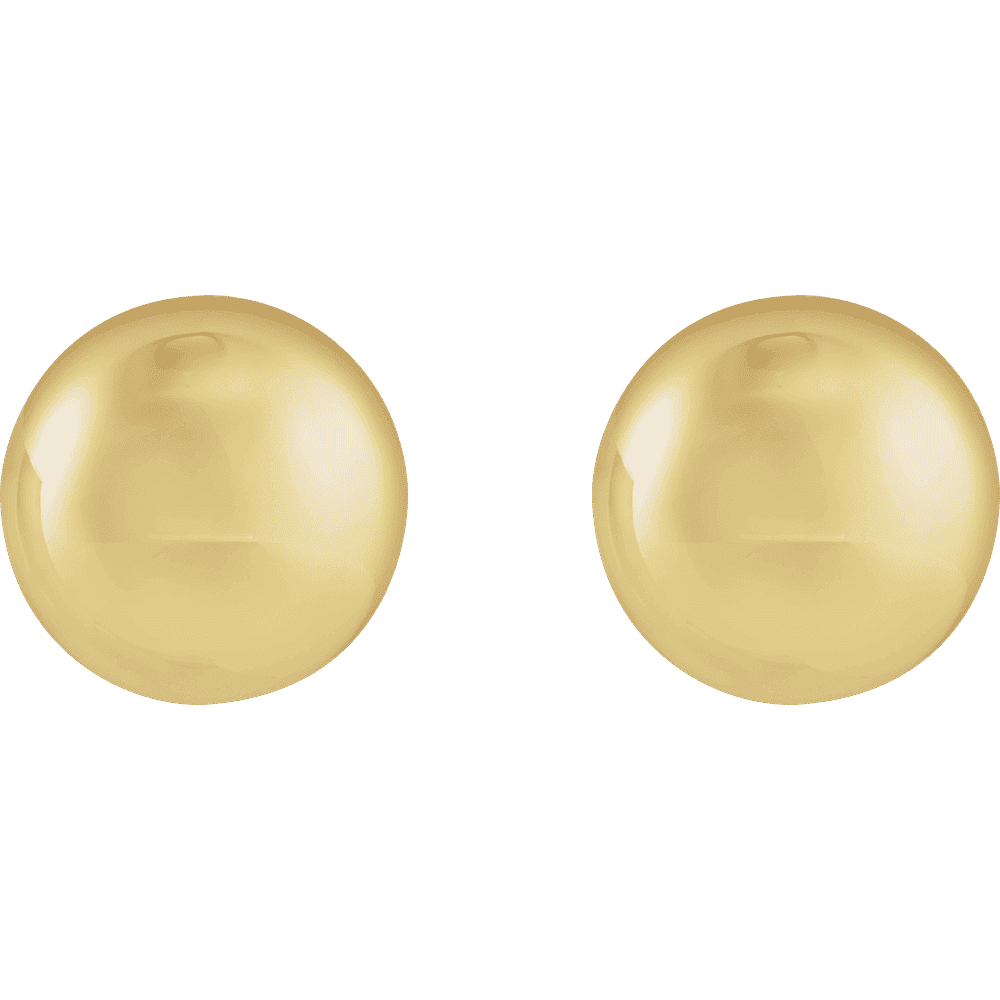 Pair of gold round stud earrings on a transparent background