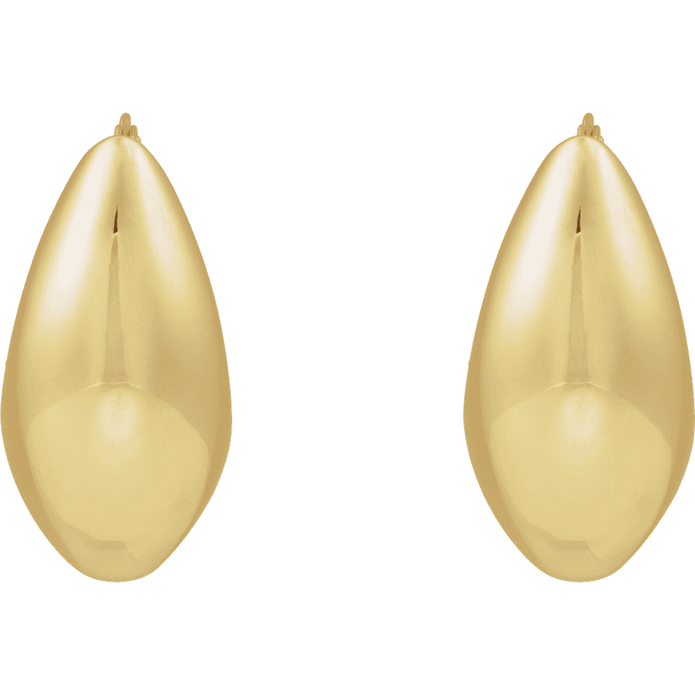 Gold teardrop-shaped earrings on a transparent background