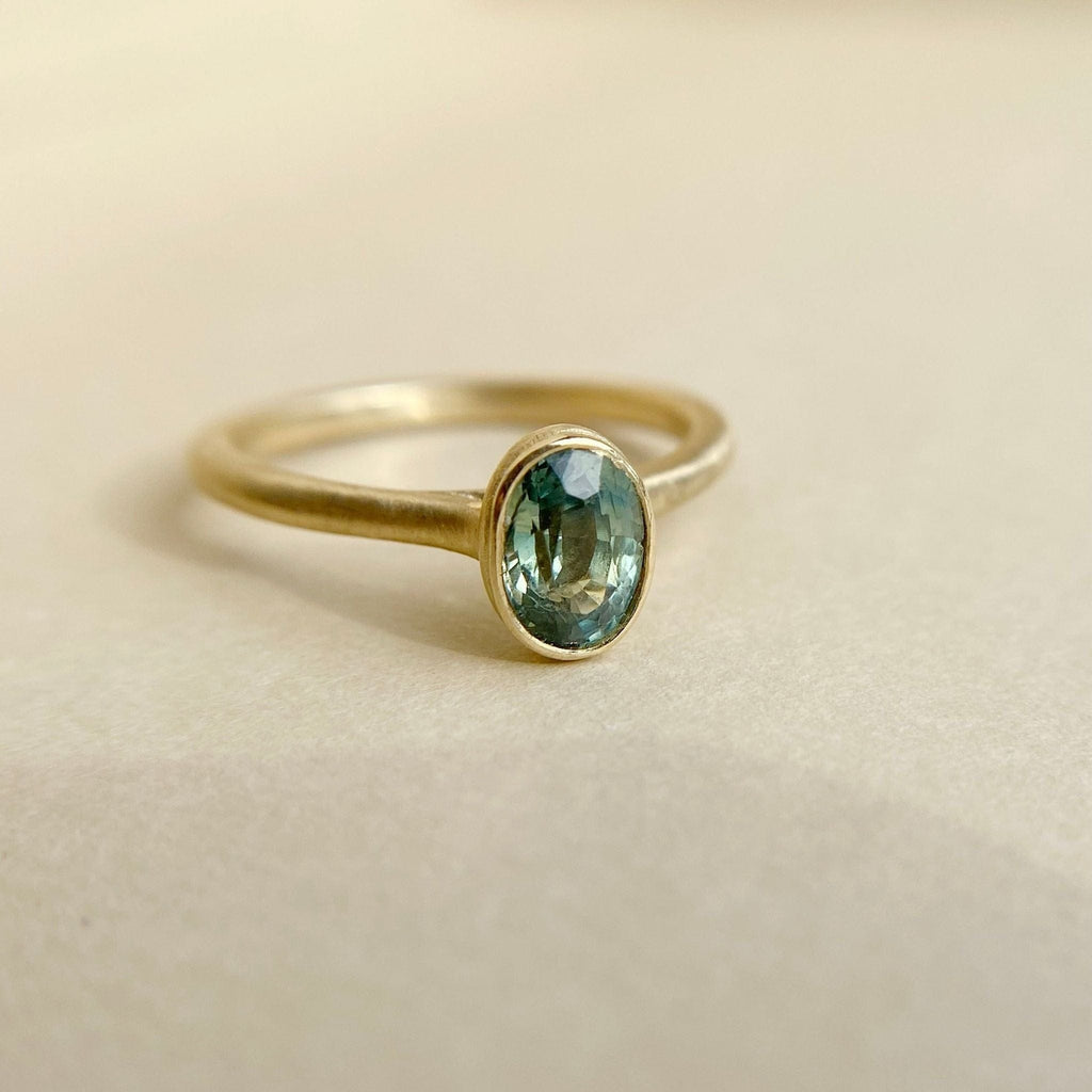 Alpine Lake Ring | Teal Green Oval Sapphire - Nested Yellow Jewelry Co.