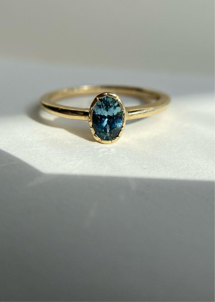 Ocean Moon Ring | Oval Teal Montana Sapphire - Nested Yellow Jewelry Co.
