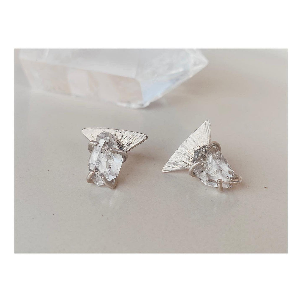 Sterling Silver Herkimer Diamond Crystal Earrings_ Triangle of Mars necklace_ Limited Edition - Nested Yellow Jewelry Co.